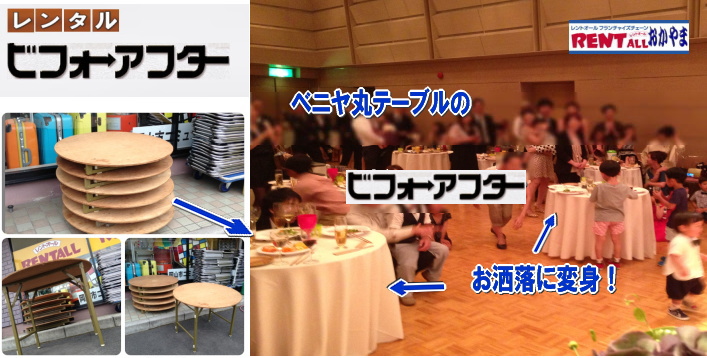 岡山|丸テーブル|レンタル| 直径90㎝|丸テーブル|安い|レンタル価格| 料金|丸テーブルのレンタル|料金|会議用テーブル|ベニヤ丸テーブル|丸テーブル|レンタルは|レントオール岡山へご相談下さい　　ベニヤ　丸テーブル　レンタル　パーティー　宴会　レントオール　岡山　テーブル　レンタル　丸テーブル　ベニヤテーブル　レントオール　岡山　円形テーブル　レンタル　画像　パーティー用　宴会用　